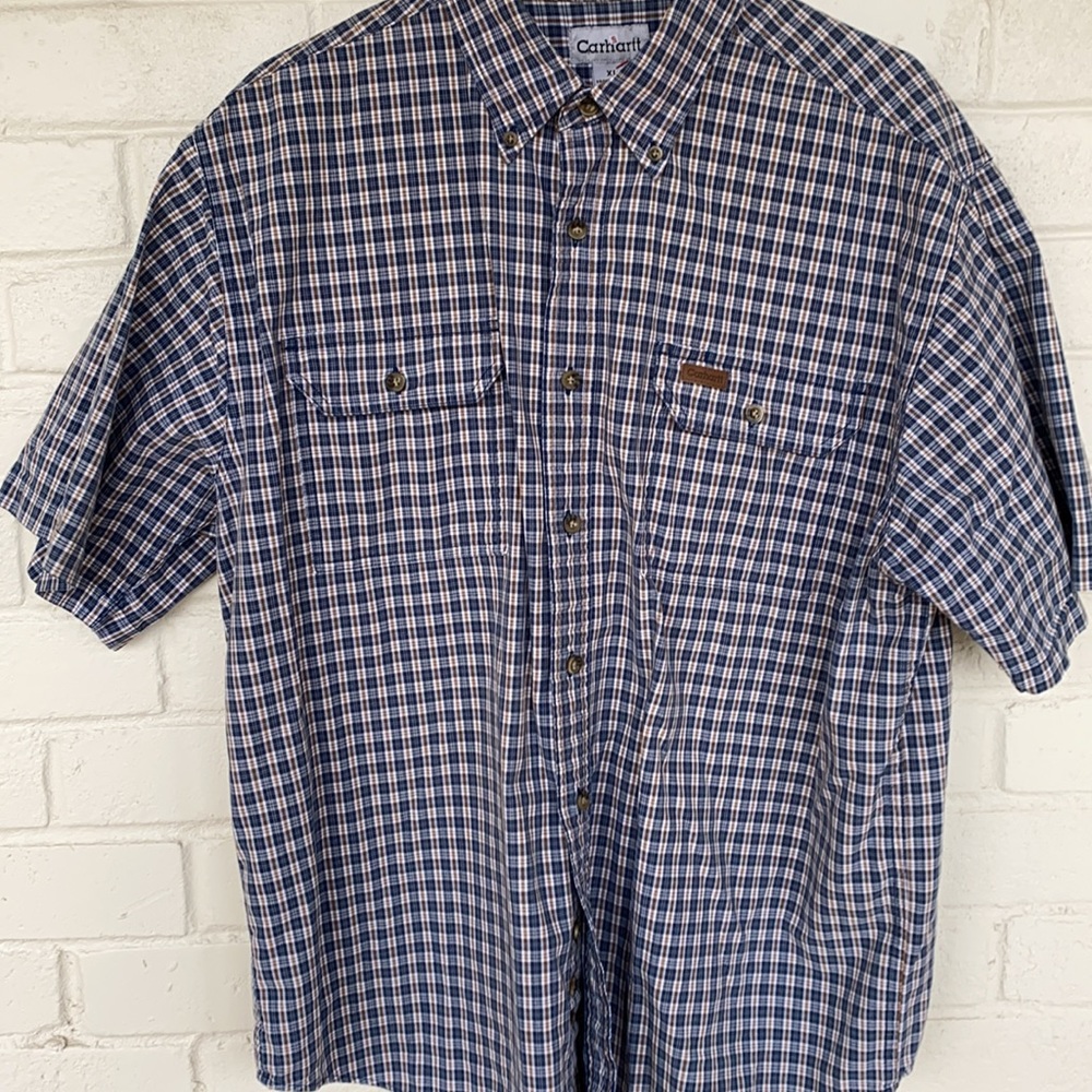 Carhartt Pocket Work Shirt Blue Plaid Button Front